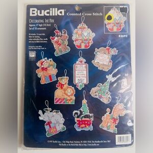 Vintage Bucilla DECORATING THE ARK Counted Cross Stitch Christmas Ornament Kit